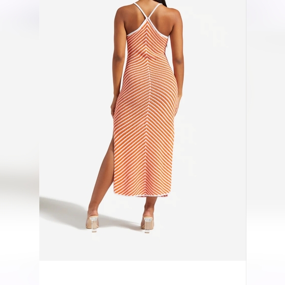 Orange racer spaghetti strap knit dress with double sided slit - Picture 2 of 4